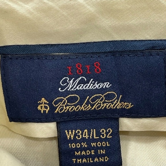 Brooks Brothers Dress Pants Mens 34x31 Khaki 1818 Madison Wool Pleated Cuffed - Picture 12 of 13